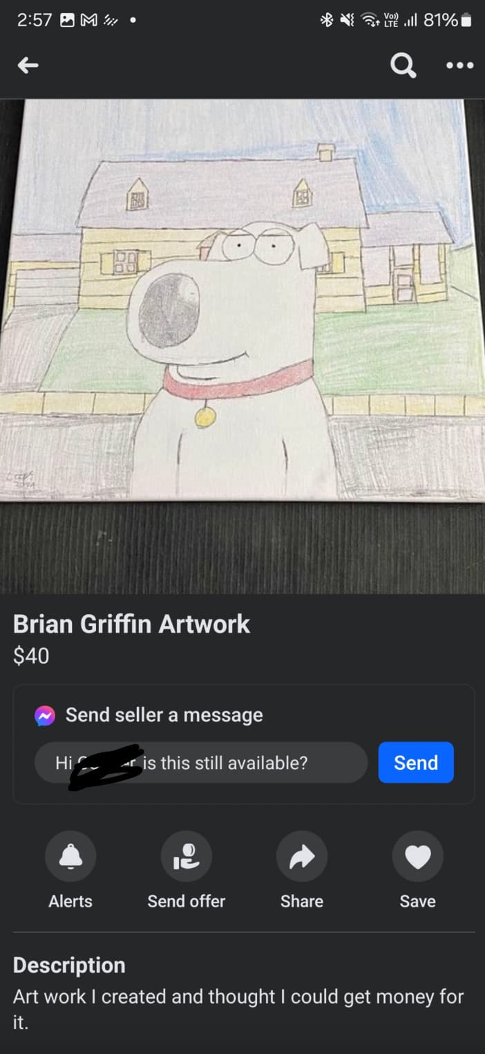 KEF HTB2 - Subwoofer - 10" - M Yll 81% Brian Griffin Artwork $40 Send seller a message Hi r is this still available? Send Alerts Send offer Save Description Art work I created and thought I could get money for it.